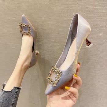 COXIZ＆KOWIE单鞋女新品新品轻奢高端春秋夏秋新款职业尖头浅口高跟鞋女细跟皮鞋工作鞋女