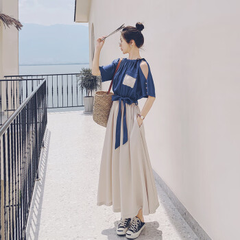 妍莉芬（yanlifen）蓝色连衣裙女夏季新款法式气质设计感小众到及脚踝长裙子夏天蓝色S体重90-108	